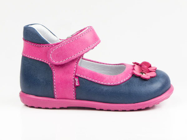 Emel Navy/Pink Leather Velcro Pumps (e2094-3)