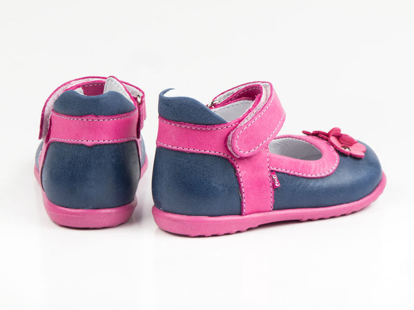 Emel Navy/Pink Leather Velcro Pumps (e2094-3)