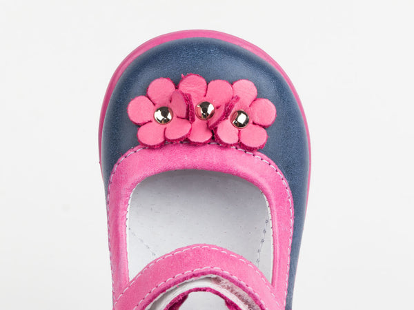 Emel Navy/Pink Leather Velcro Pumps (e2094-3)