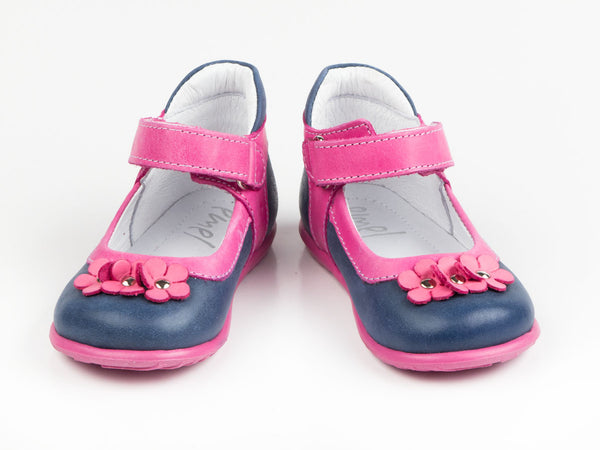 Emel Navy/Pink Leather Velcro Pumps (e2094-3)