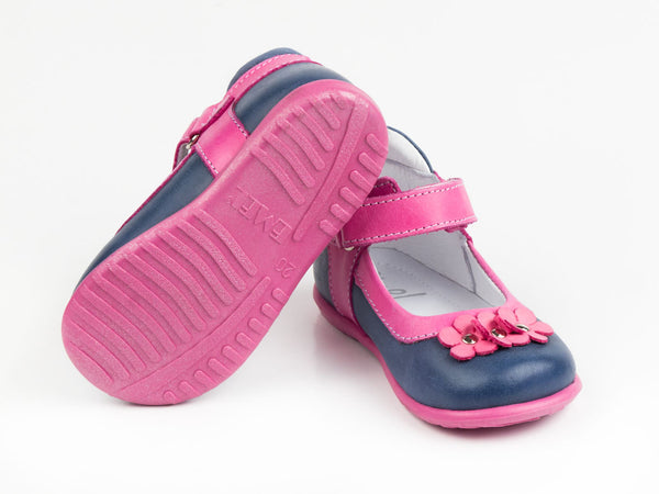 Emel Navy/Pink Leather Velcro Pumps (e2094-3)