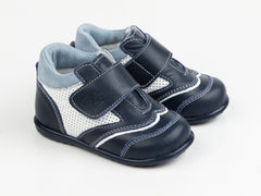 Emel Navy/White Perforated Leather Velcro Casual Shoes (e2096-8)