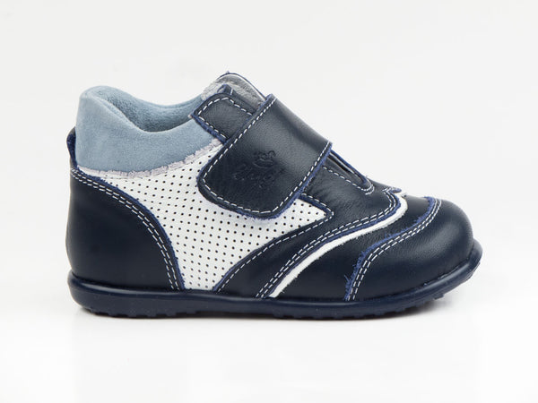 Emel Navy/White Perforated Leather Velcro Casual Shoes (e2096-8)