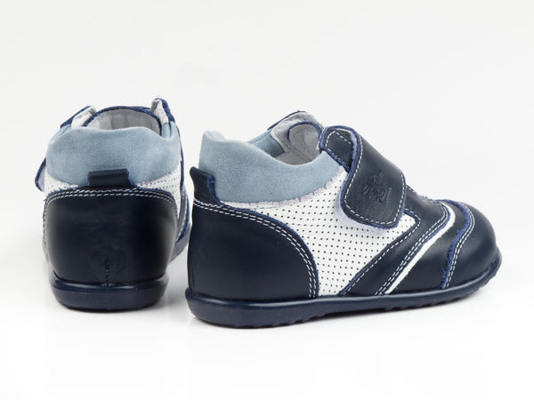Emel Navy/White Perforated Leather Velcro Casual Shoes (e2096-8)
