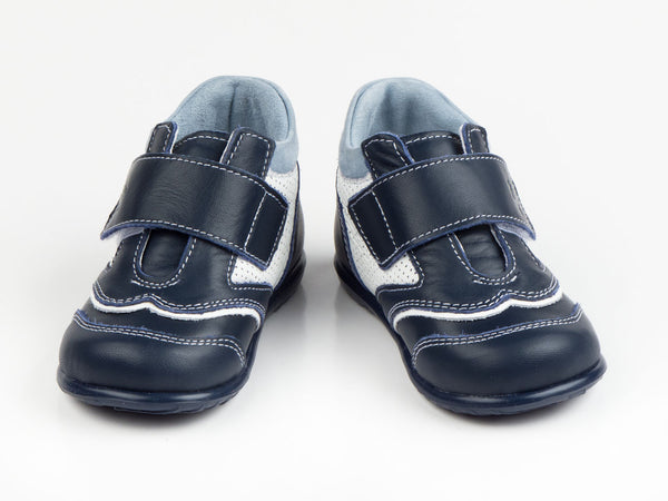 Emel Navy/White Perforated Leather Velcro Casual Shoes (e2096-8)