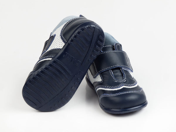Emel Navy/White Perforated Leather Velcro Casual Shoes (e2096-8)