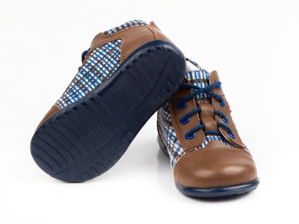 Emel Brown/Checkered Pattern Lace Up Casual Shoes (e2156-1)