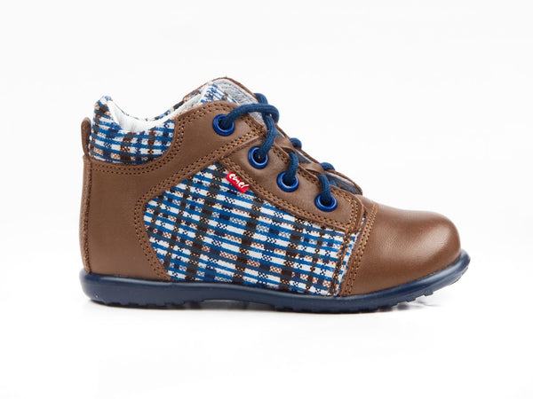 Emel Brown/Checkered Pattern Lace Up Casual Shoes (e2156-1)