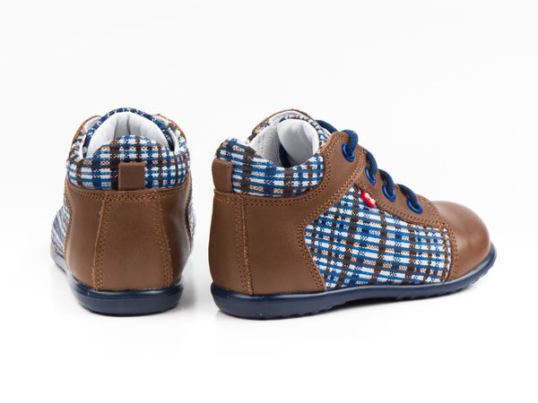 Emel Brown/Checkered Pattern Lace Up Casual Shoes (e2156-1)