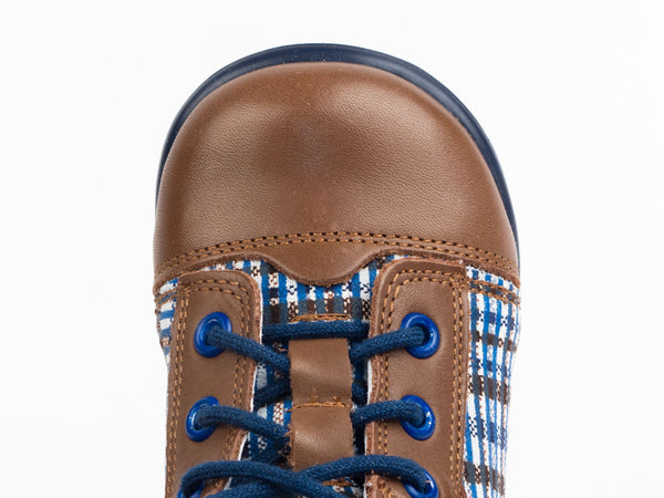 Emel Brown/Checkered Pattern Lace Up Casual Shoes (e2156-1)