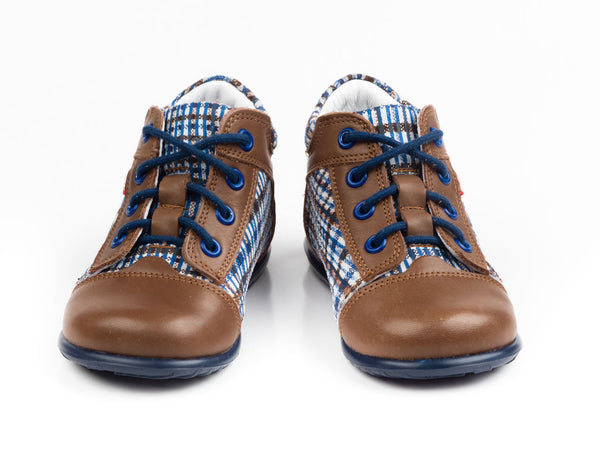 Emel Brown/Checkered Pattern Lace Up Casual Shoes (e2156-1)