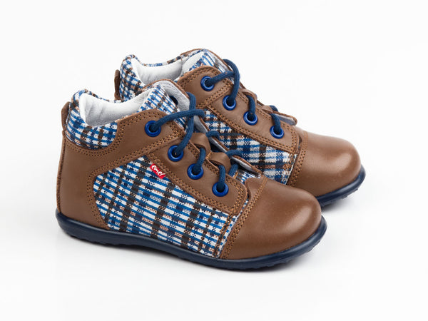 Emel Brown/Checkered Pattern Lace Up Casual Shoes (e2156-1)