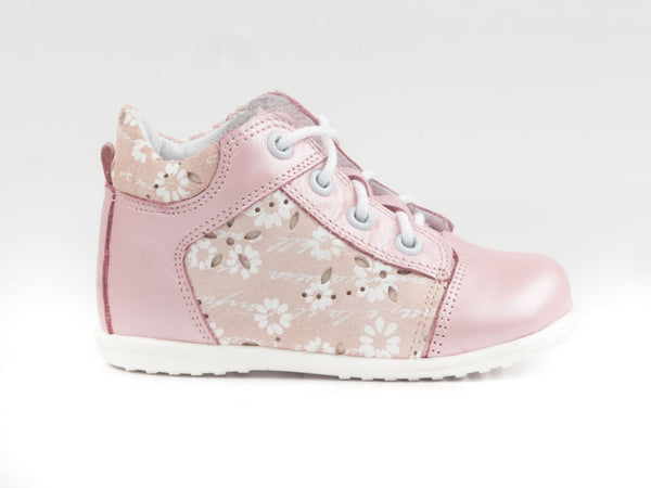 Emel Soft Pink/Floral Print Lace Up Casual Shoes (e2162-3)