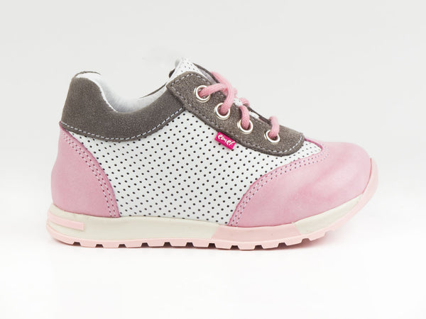 Emel Soft Pink/White/Grey Leather Lace Up Sneakers (e2176-1)