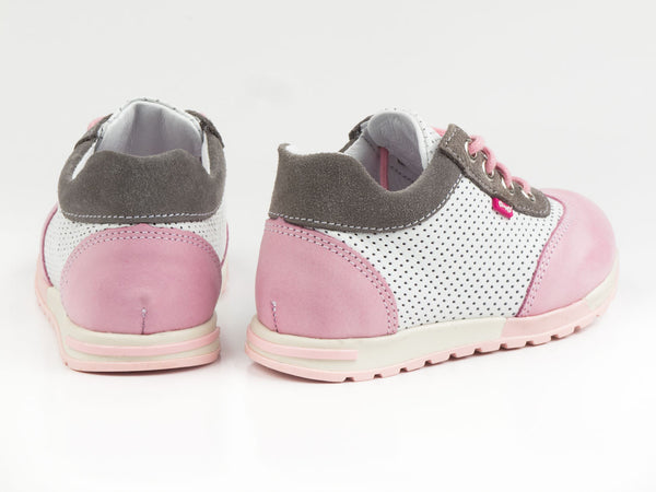 Emel Soft Pink/White/Grey Leather Lace Up Sneakers (e2176-1)