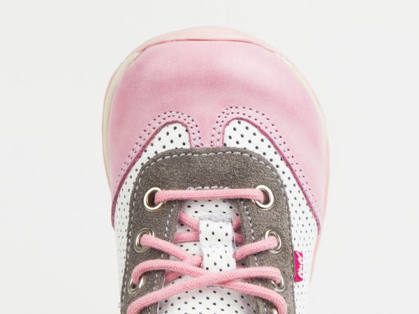 Emel Soft Pink/White/Grey Leather Lace Up Sneakers (e2176-1)