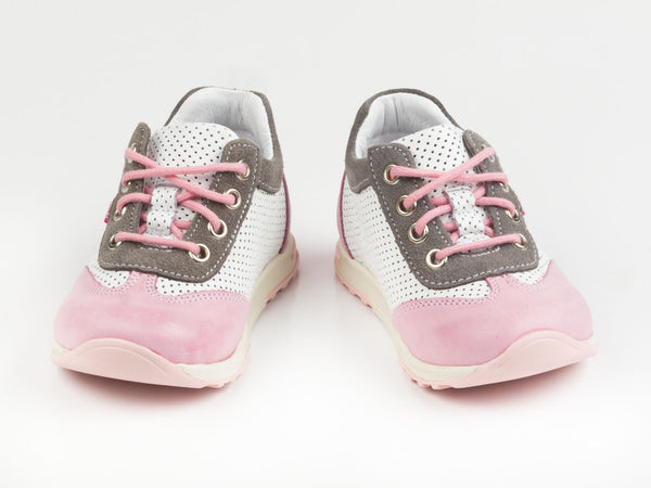 Emel Soft Pink/White/Grey Leather Lace Up Sneakers (e2176-1)