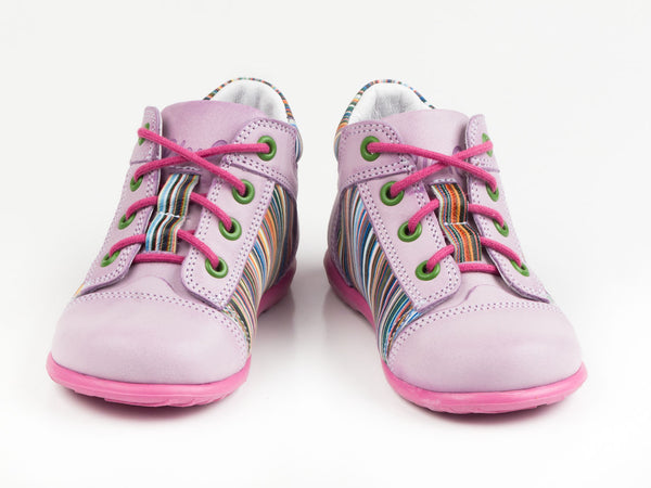 Emel Pink/Striped Pattern Leather Lace Up Casual Shoes (e2180-1)