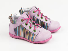 Emel Pink/Striped Pattern Leather Lace Up Casual Shoes (e2180-1)