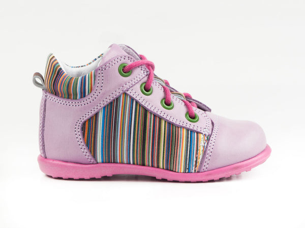 Emel Pink/Striped Pattern Leather Lace Up Casual Shoes (e2180-1)