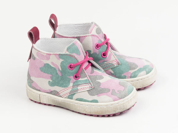 Emel Pink Camouflage Pattern Suede Lace Up Casual Shoes (e2284-1)