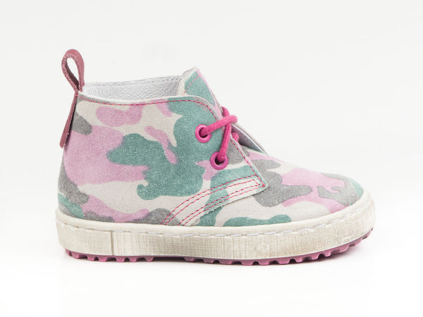 Emel Pink Camouflage Pattern Suede Lace Up Casual Shoes (e2284-1)