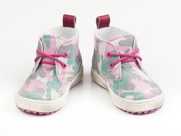 Emel Pink Camouflage Pattern Suede Lace Up Casual Shoes (e2284-1)