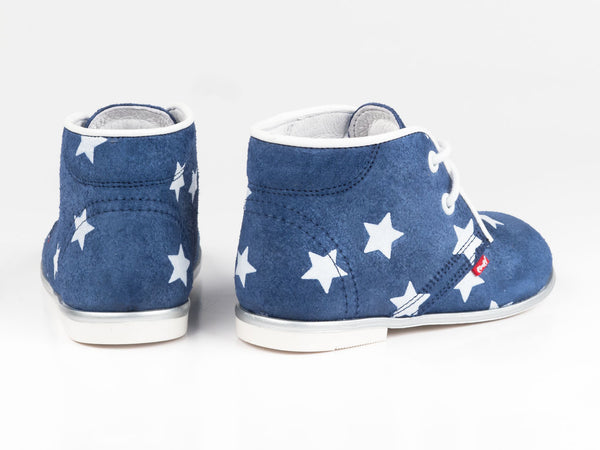 Emel Blue/White Stars Print Suede Lace Up Casual Shoes (e2362)