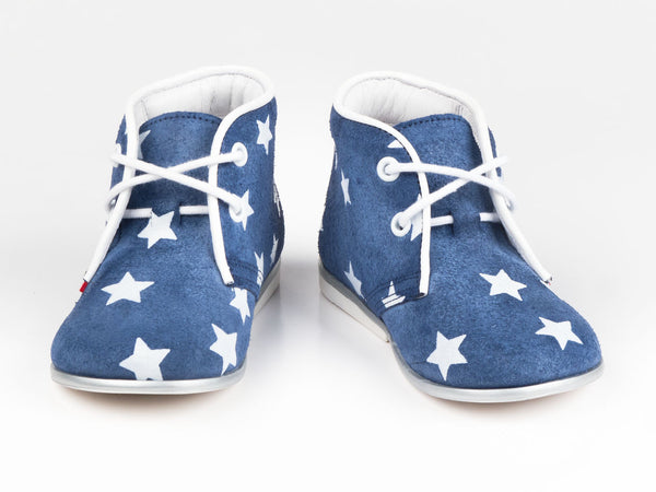 Emel Blue/White Stars Print Suede Lace Up Casual Shoes (e2362)
