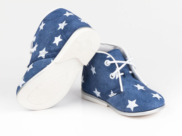 Emel Blue/White Stars Print Suede Lace Up Casual Shoes (e2362)
