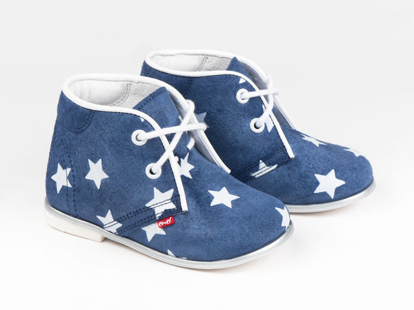 Emel Blue/White Stars Print Suede Lace Up Casual Shoes (e2362)
