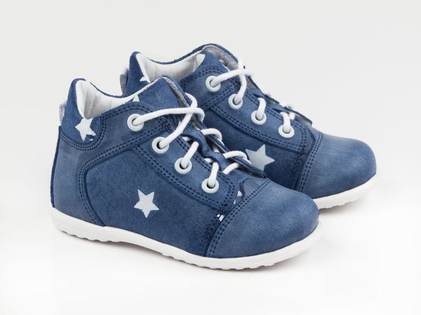 Emel Blue/White Stars Print Suede Lace Up Casual Shoes (e2369)