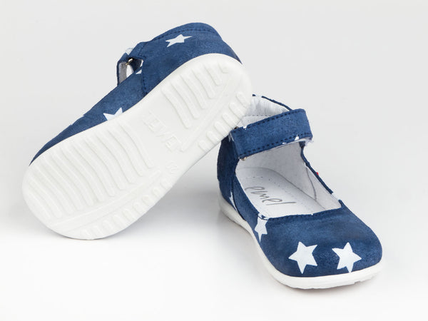 Emel Blue/White Stars Print Suede Velcro Pumps (e2372)