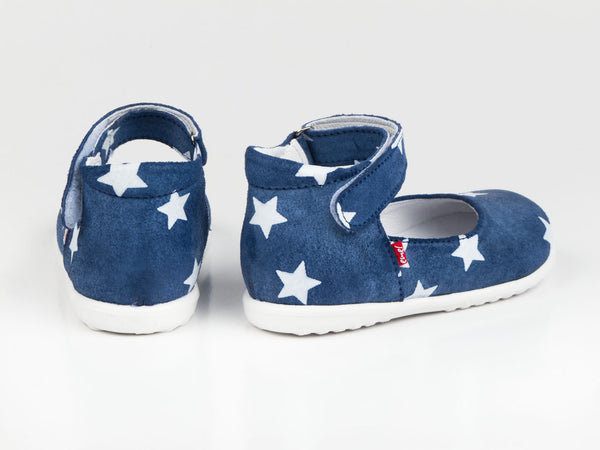Emel Blue/White Stars Print Suede Velcro Pumps (e2372)