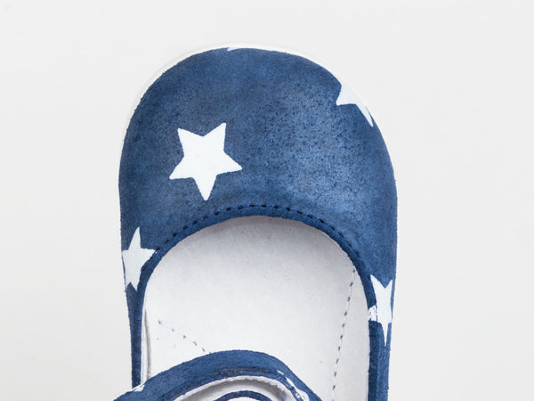 Emel Blue/White Stars Print Suede Velcro Pumps (e2372)