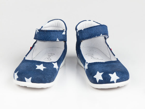 Emel Blue/White Stars Print Suede Velcro Pumps (e2372)