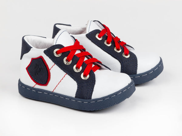 Emel White/Navy Leather Lace Up Sneakers (e2449-3)