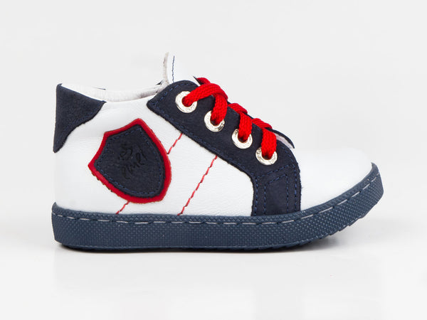 Emel White/Navy Leather Lace Up Sneakers (e2449-3)