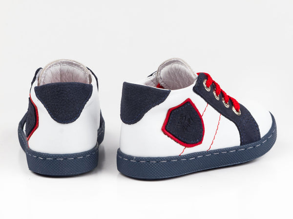 Emel White/Navy Leather Lace Up Sneakers (e2449-3)