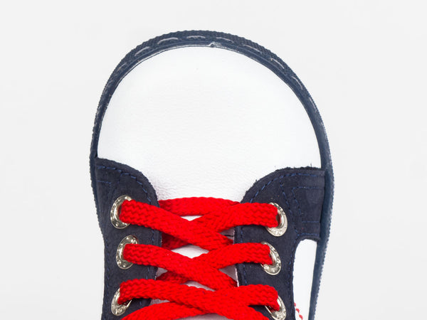 Emel White/Navy Leather Lace Up Sneakers (e2449-3)
