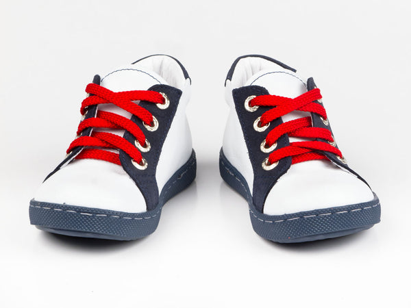 Emel White/Navy Leather Lace Up Sneakers (e2449-3)