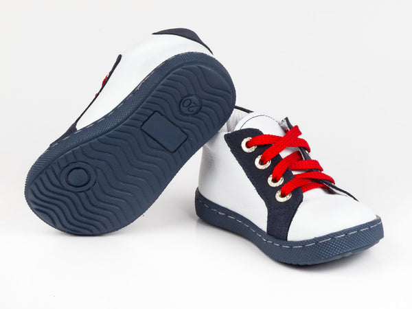 Emel White/Navy Leather Lace Up Sneakers (e2449-3)
