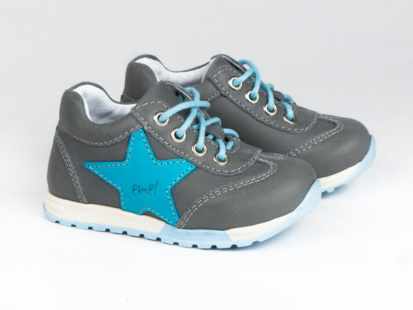 Emel Grey/Turquoise Leather Lace Up Sneakers (e2450-3)