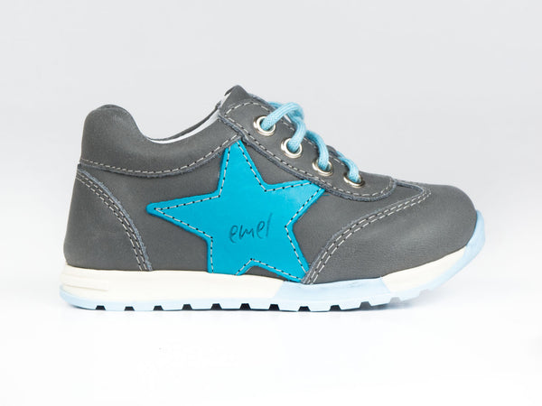 Emel Grey/Turquoise Leather Lace Up Sneakers (e2450-3)