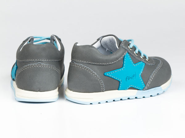 Emel Grey/Turquoise Leather Lace Up Sneakers (e2450-3)