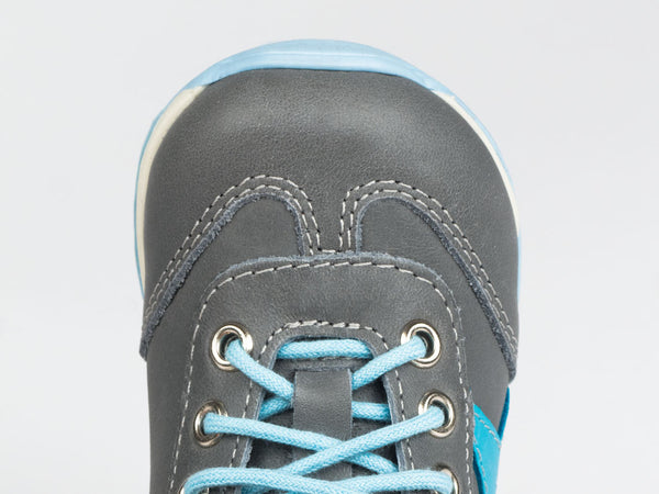 Emel Grey/Turquoise Leather Lace Up Sneakers (e2450-3)