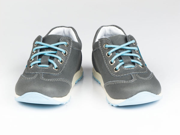 Emel Grey/Turquoise Leather Lace Up Sneakers (e2450-3)