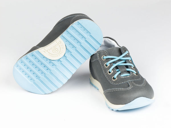 Emel Grey/Turquoise Leather Lace Up Sneakers (e2450-3)