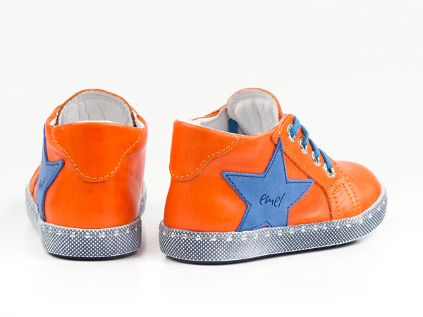 Emel Orange/Blue Leather Lace Up Sneakers (e2498-1)