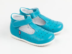 Emel Turquoise Perforated Leather Velcro Pumps (e409-2)